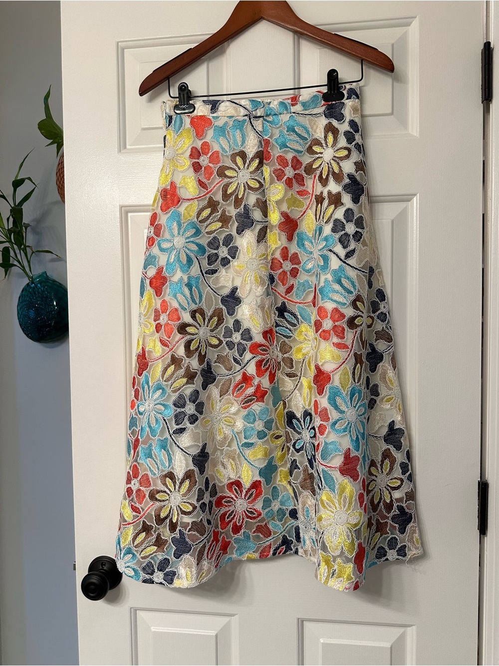 Floral Embroidered A-Line Skirt in Multi